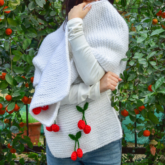 Red Hand-Knit Women’s Muffler - Cherry