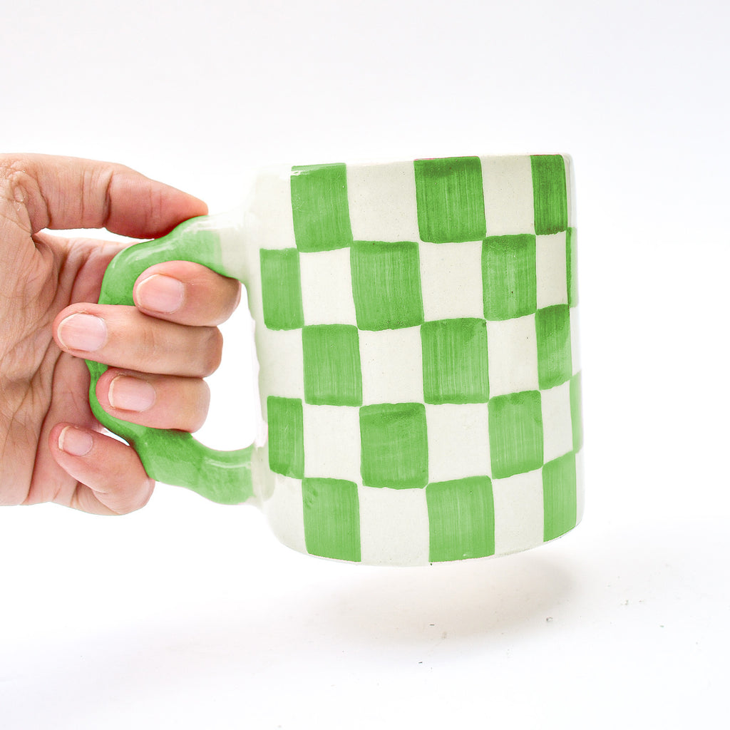 Ceramic Coffee mug - Checked ( Green )