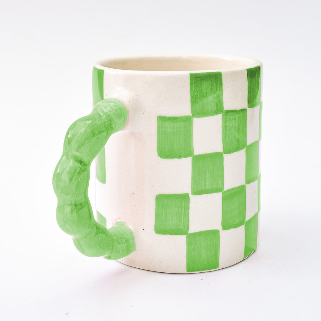 Ceramic Coffee mug - Checked ( Green )