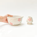 Ceramic Matcha bowl & Whisk Holder - Pink Flower