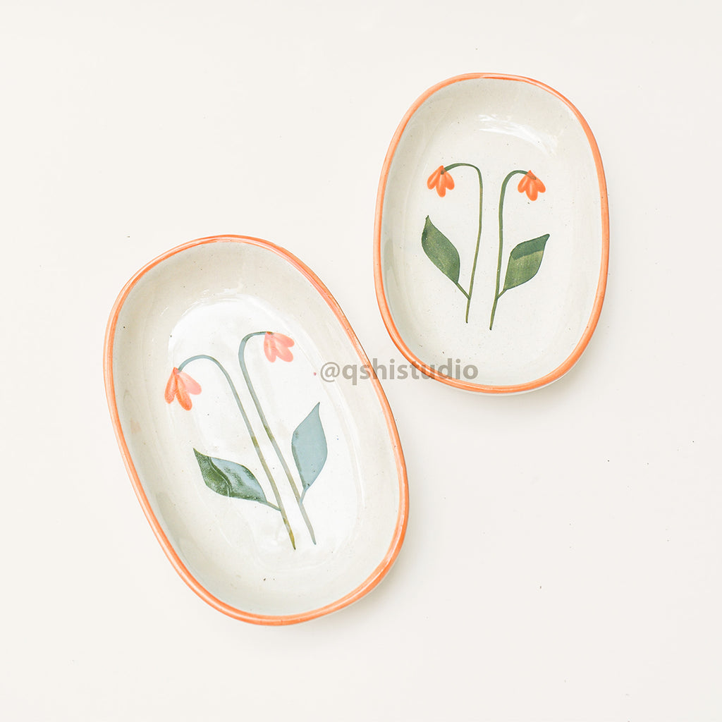 Ceramic Oval Bowl - Amber Flower ( 1 pc )