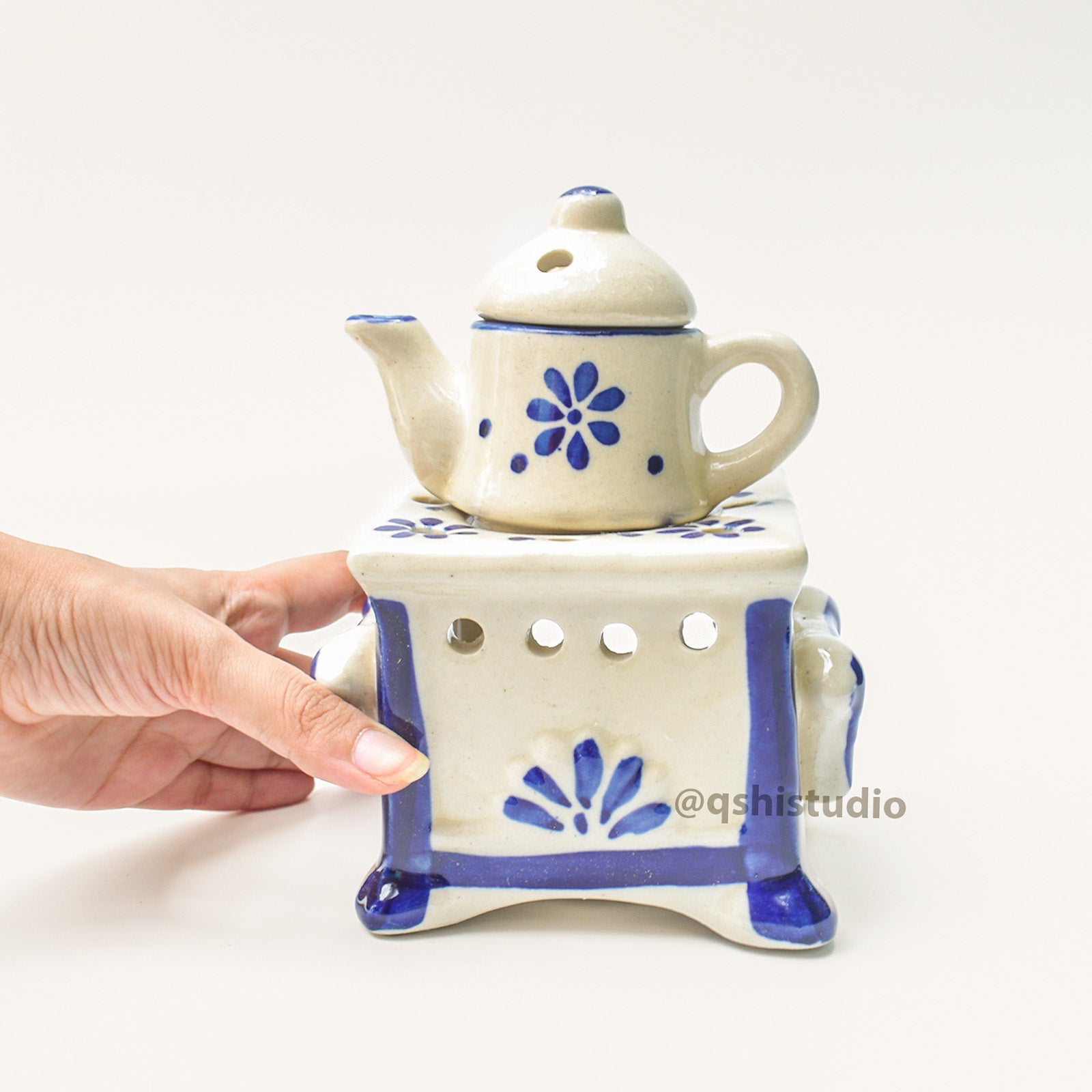 Ceramic Blue Tea-Kettle Aromatherapy Burner