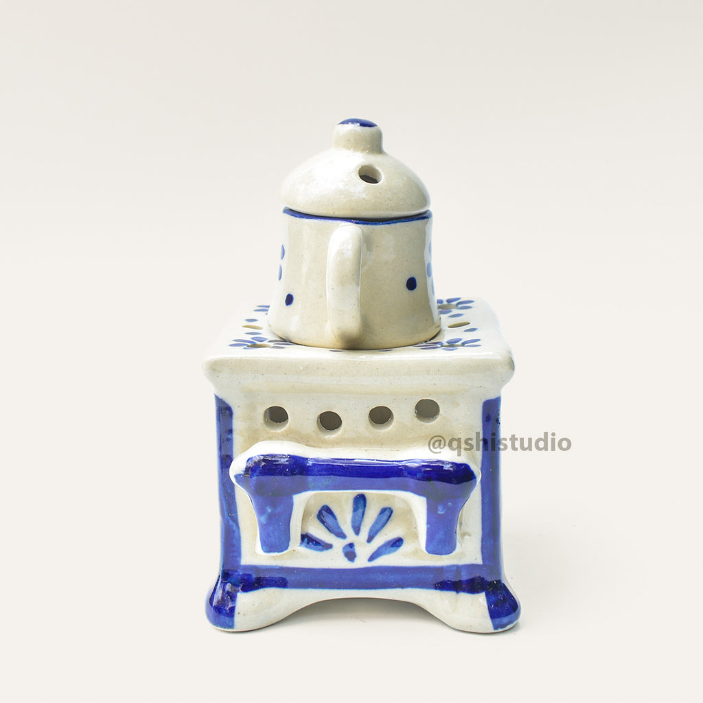 Ceramic Blue Tea-Kettle Aromatherapy Burner