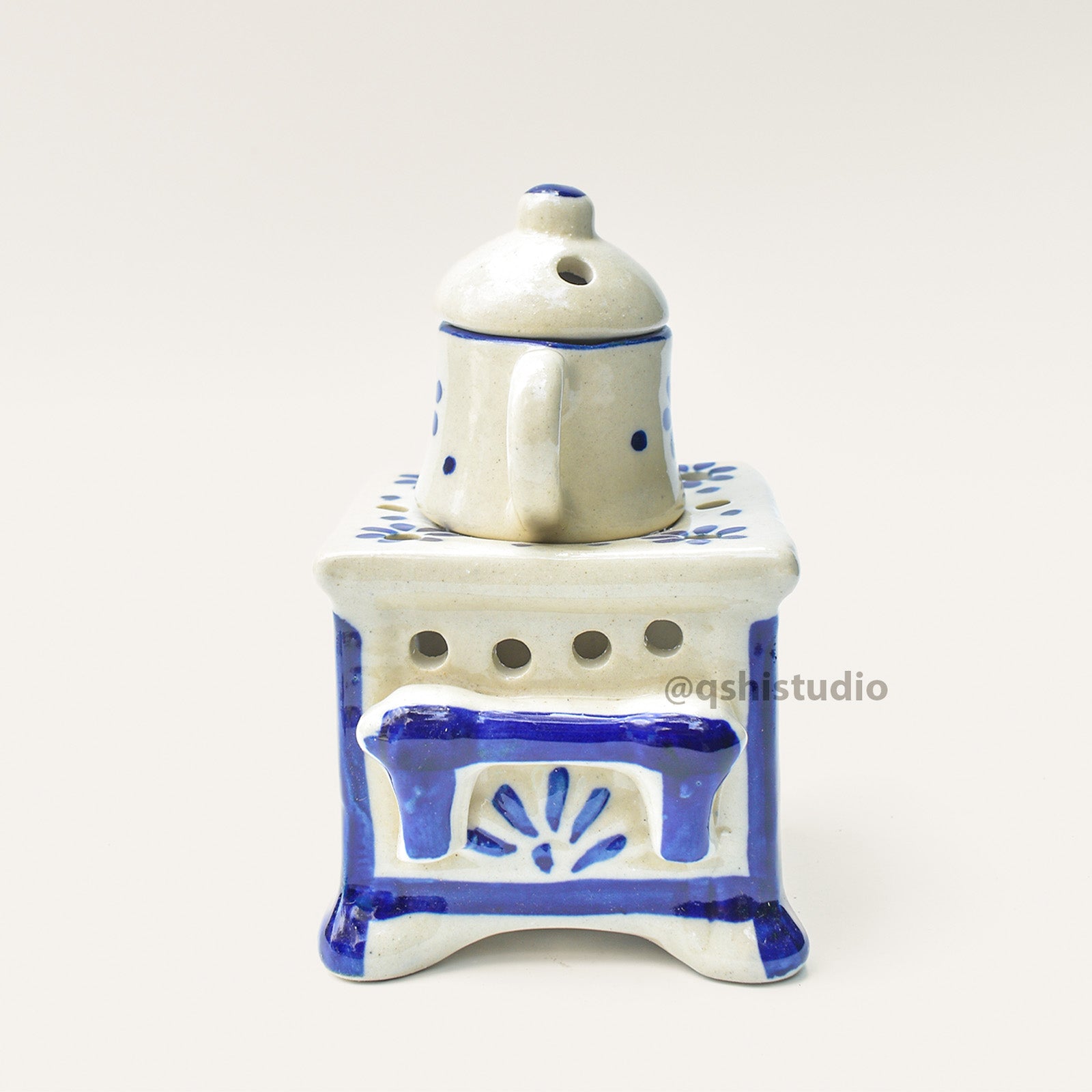 Ceramic Blue Tea-Kettle Aromatherapy Burner