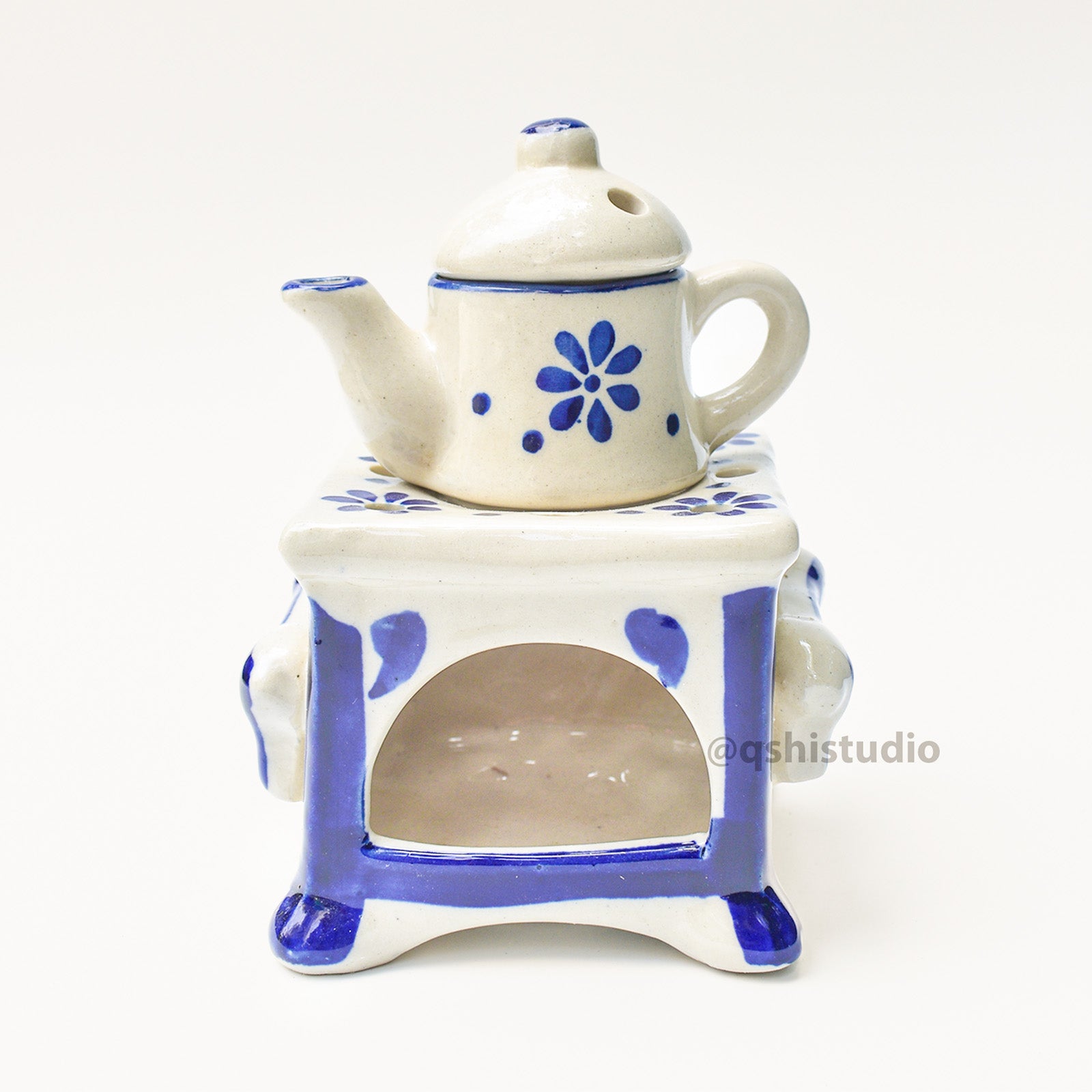 Ceramic Blue Tea-Kettle Aromatherapy Burner