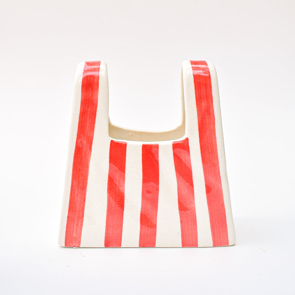 Small Bag Ceramic Vase - Red Stripe