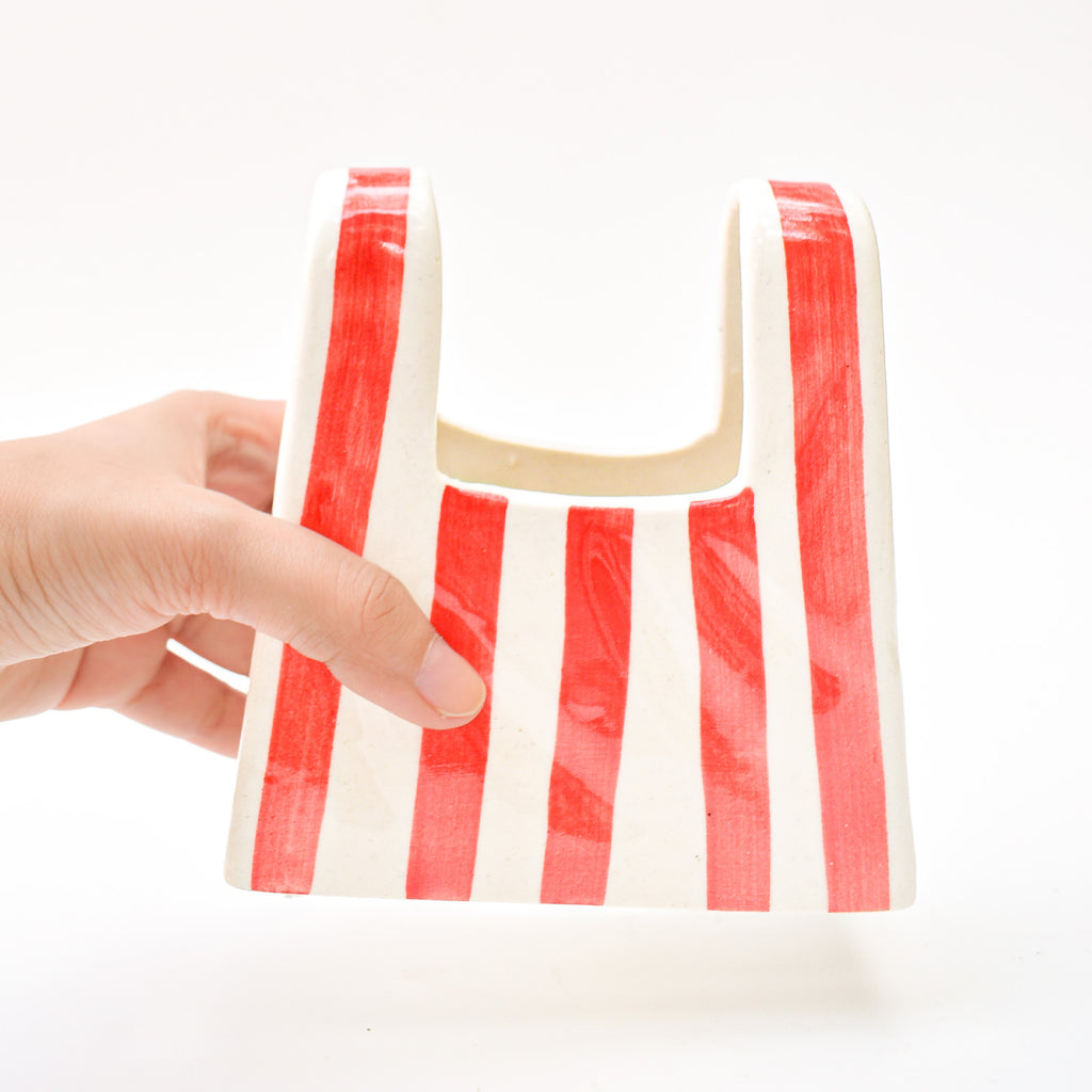 Small Bag Ceramic Vase - Red Stripe
