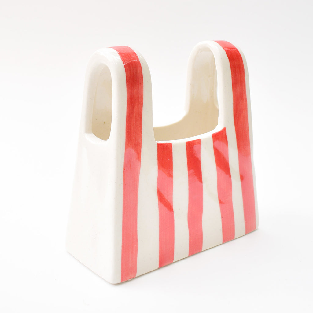 Small Bag Ceramic Vase - Red Stripe