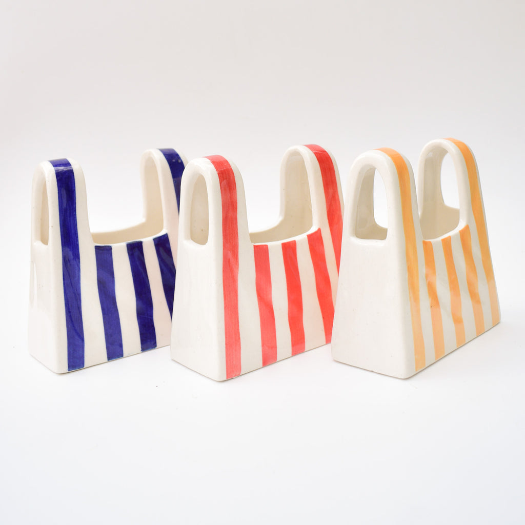 Small Bag Ceramic Vase - Red Stripe