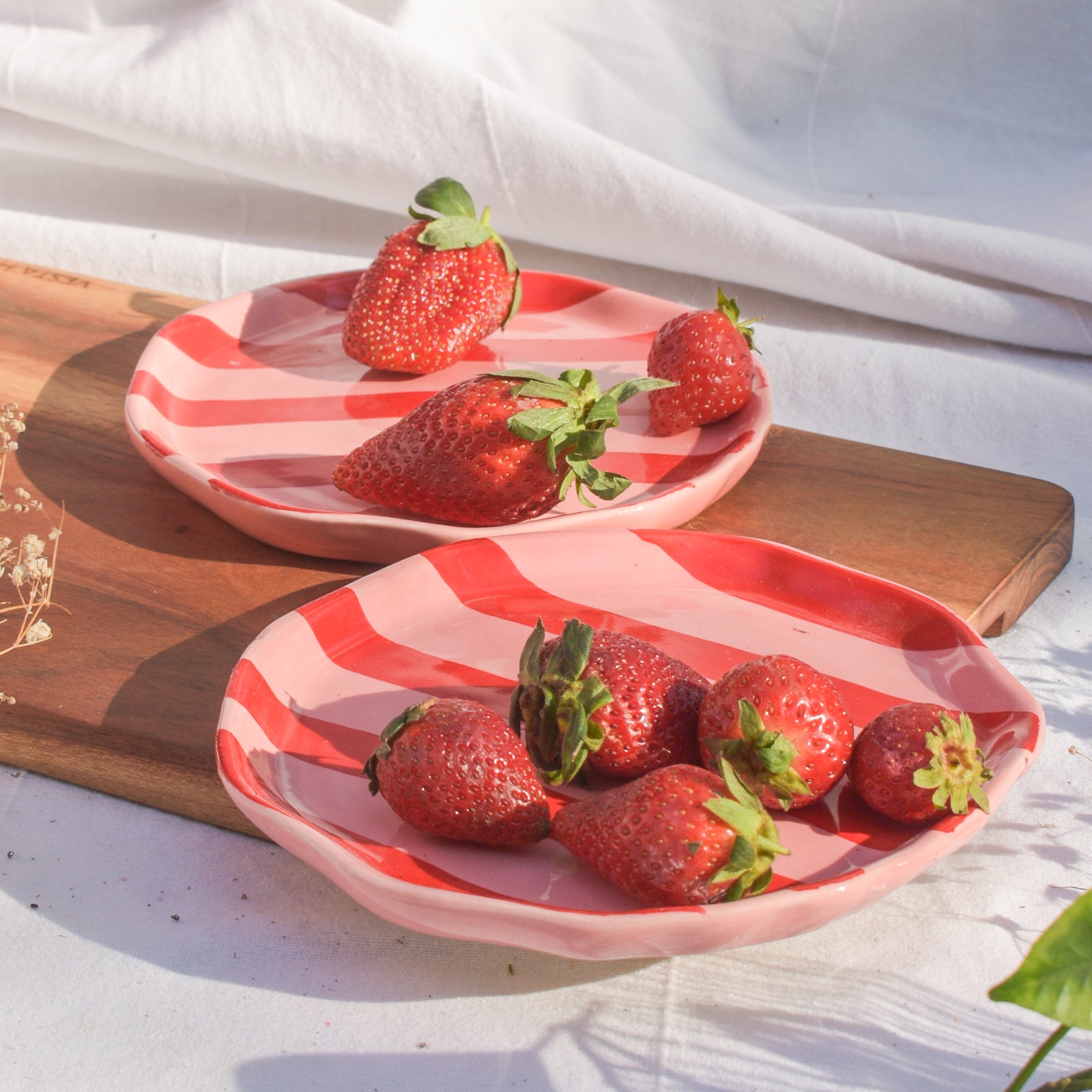 Dessert Ceramic Plates - Red Pink Stripe