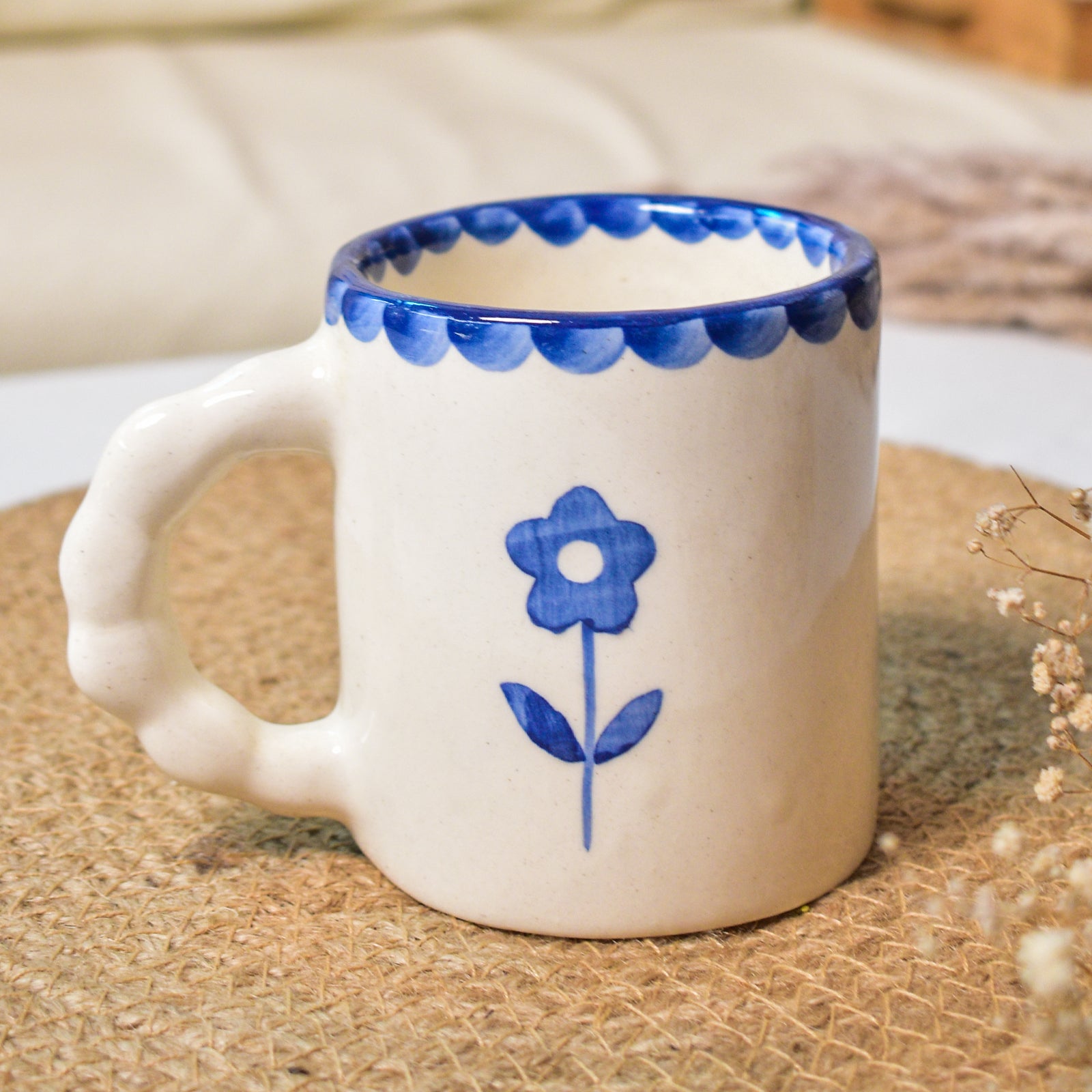 Ceramic Coffee mug - Blue Scallop Flower