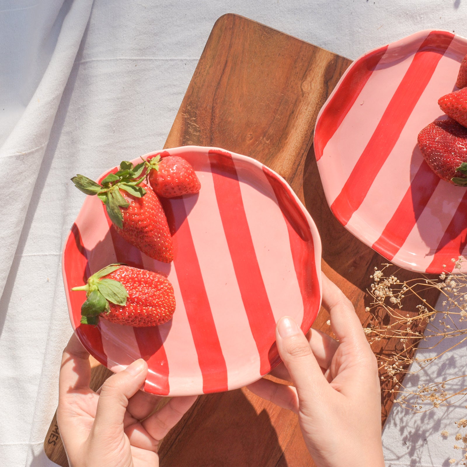 Dessert Ceramic Plates - Red Pink Stripe
