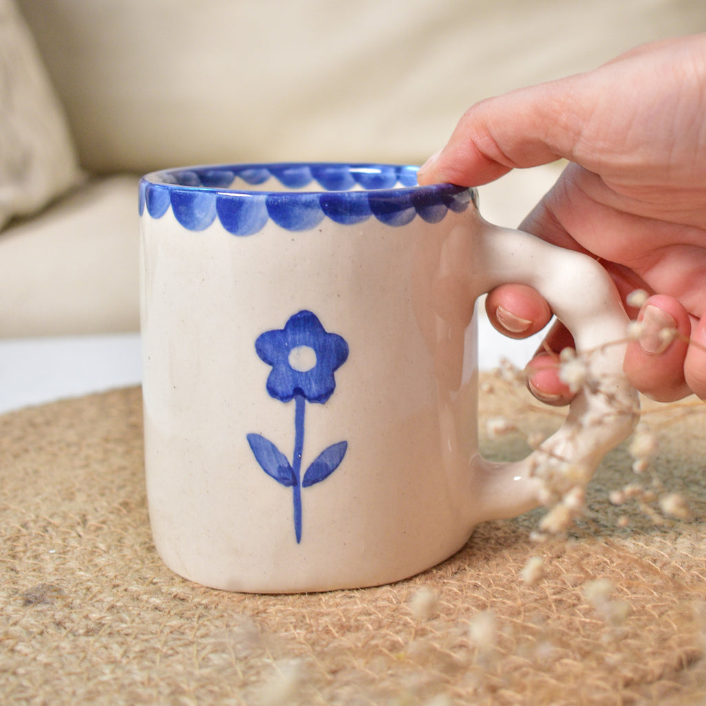 Ceramic Coffee mug - Blue Scallop Flower