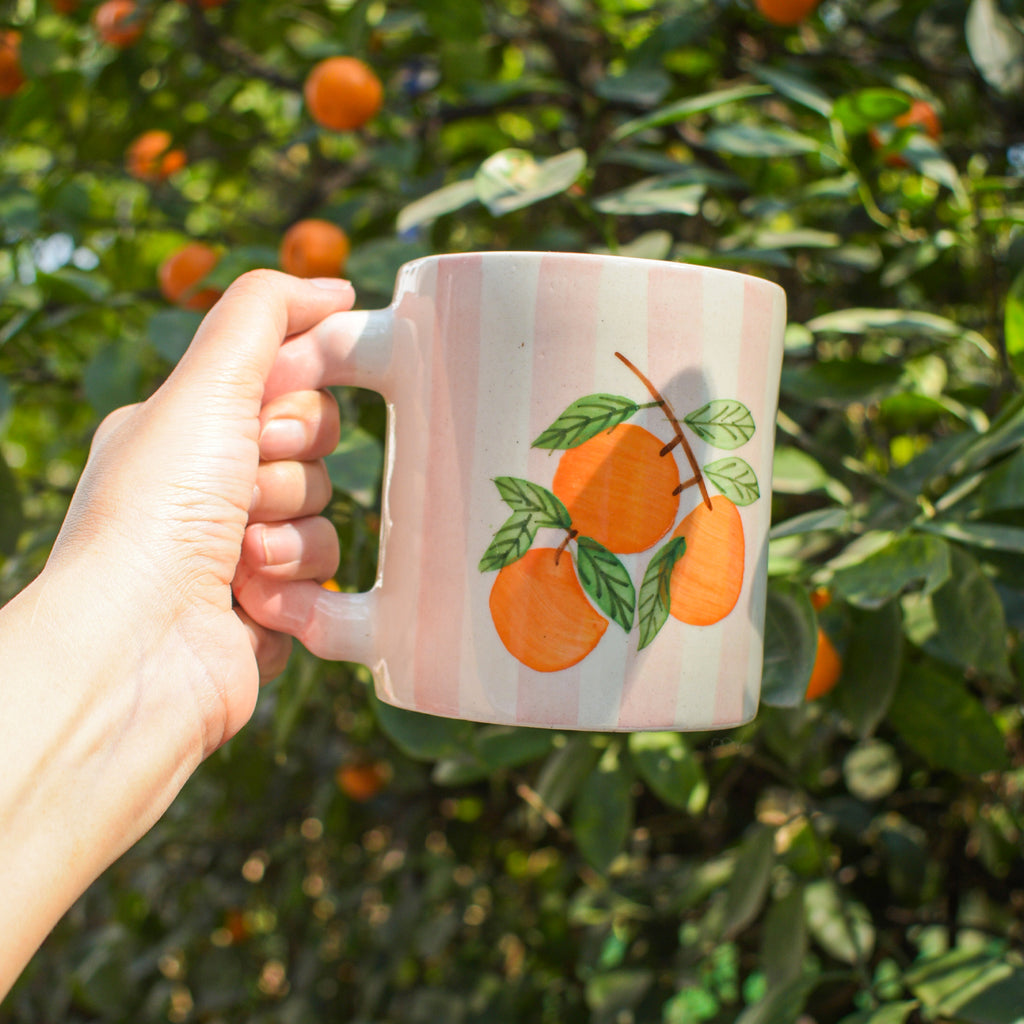 Breakast set - Pink Striped Orange Mug & Bowl