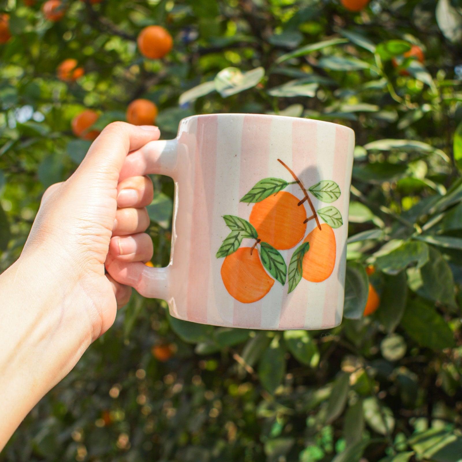 Breakast set - Pink Striped Orange Mug & Bowl