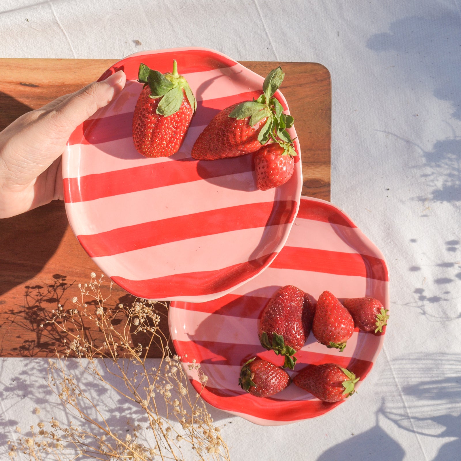 Dessert Ceramic Plates - Red Pink Stripe