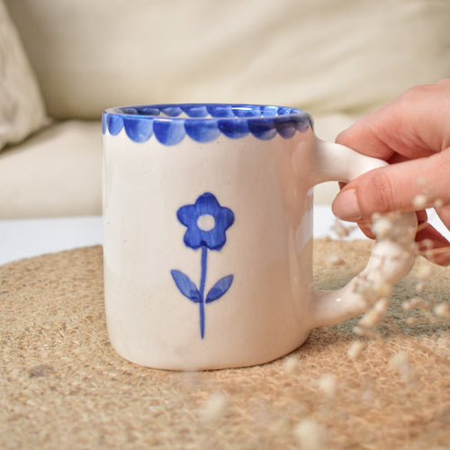 Ceramic Coffee mug - Blue Scallop Flower