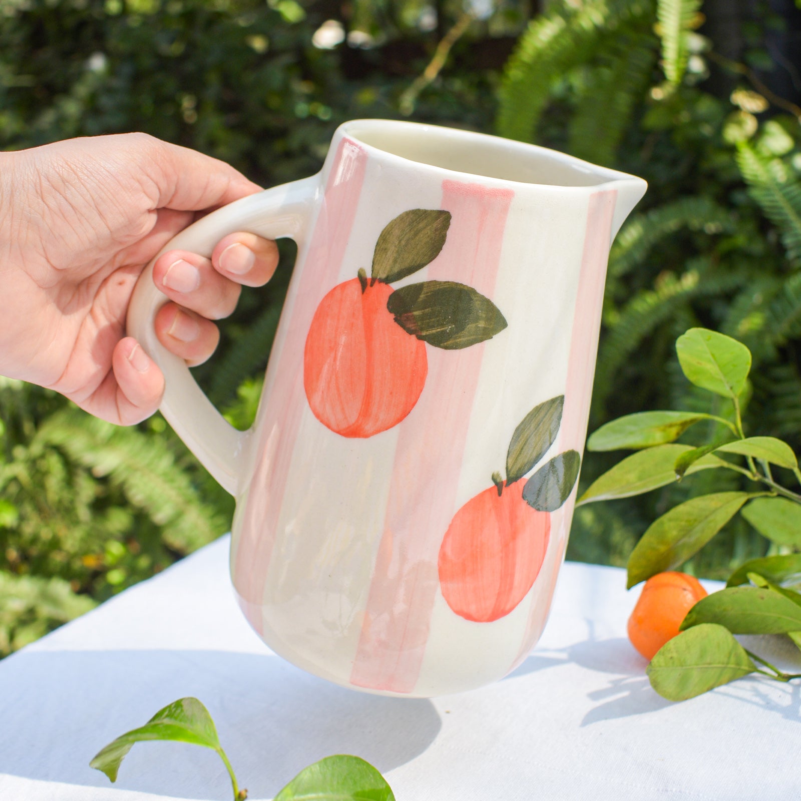 Ceramic Jug - Orange Pink Stripes