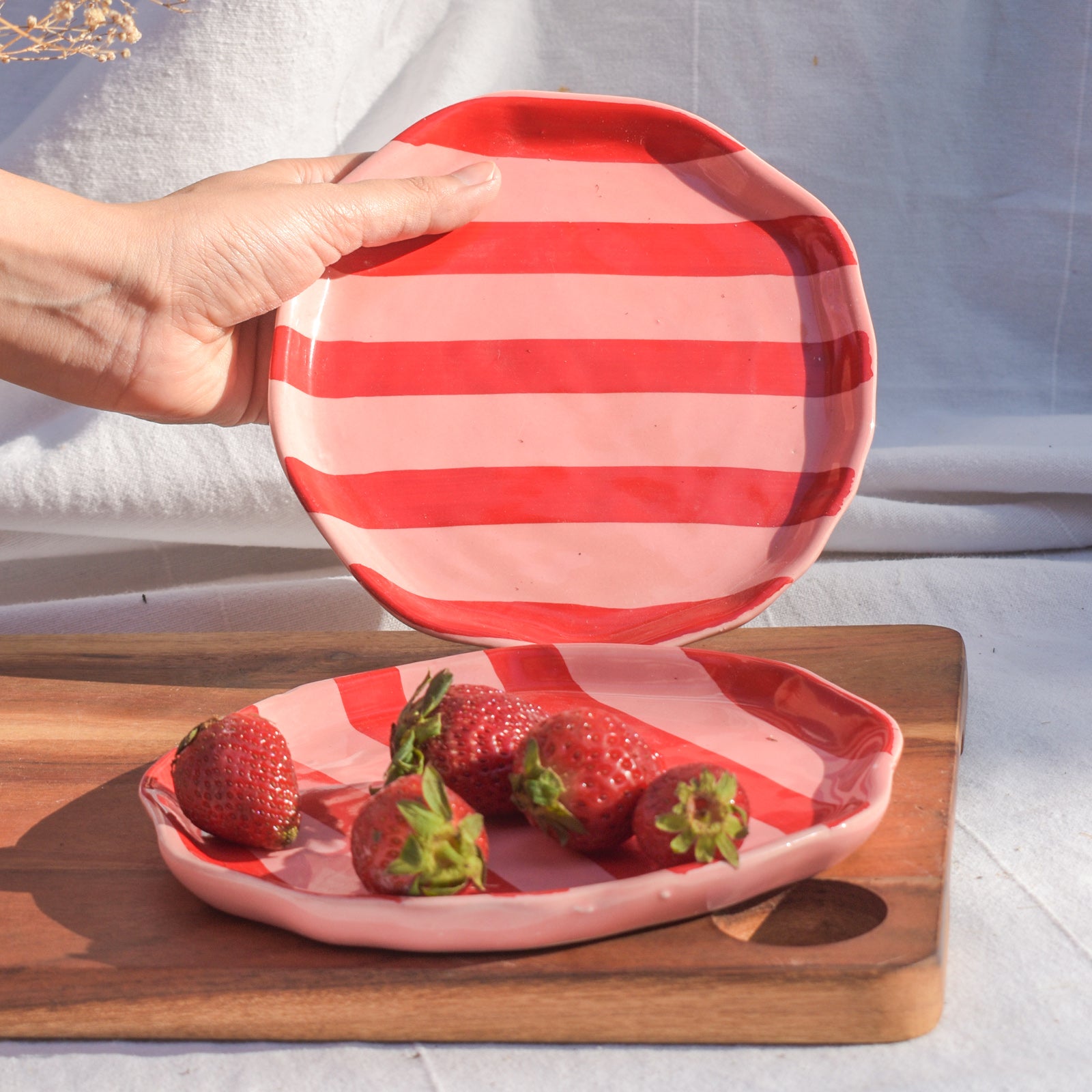 Dessert Ceramic Plates - Red Pink Stripe
