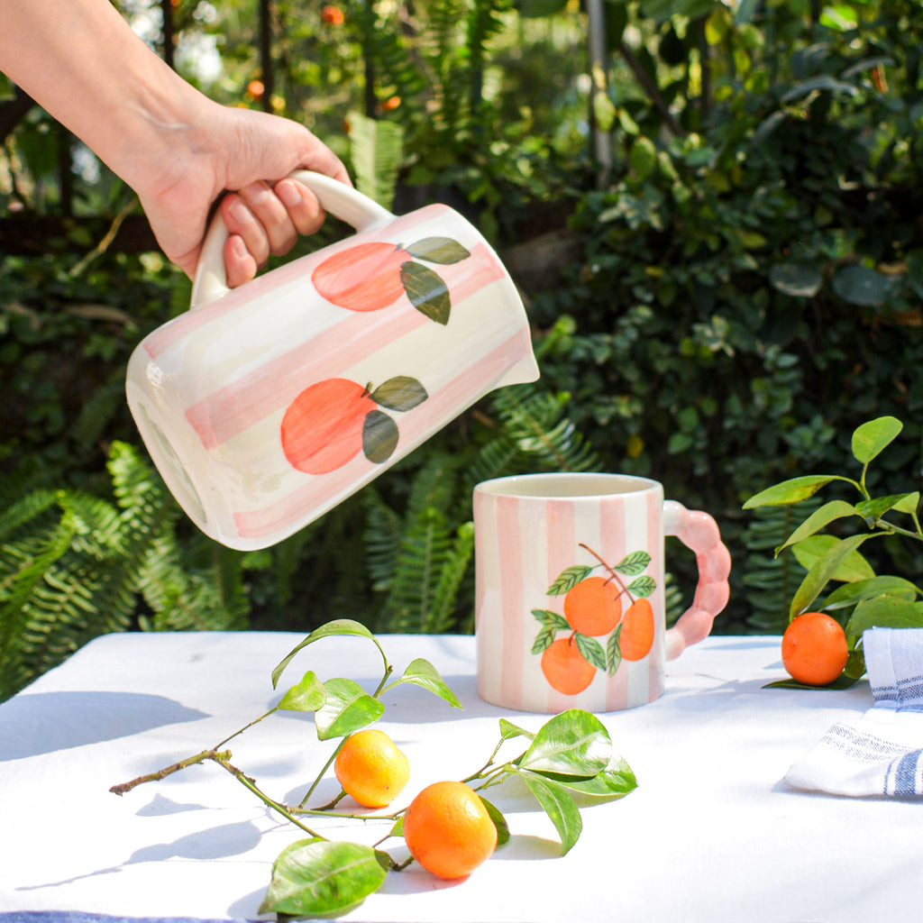 Ceramic Jug - Orange Pink Stripes