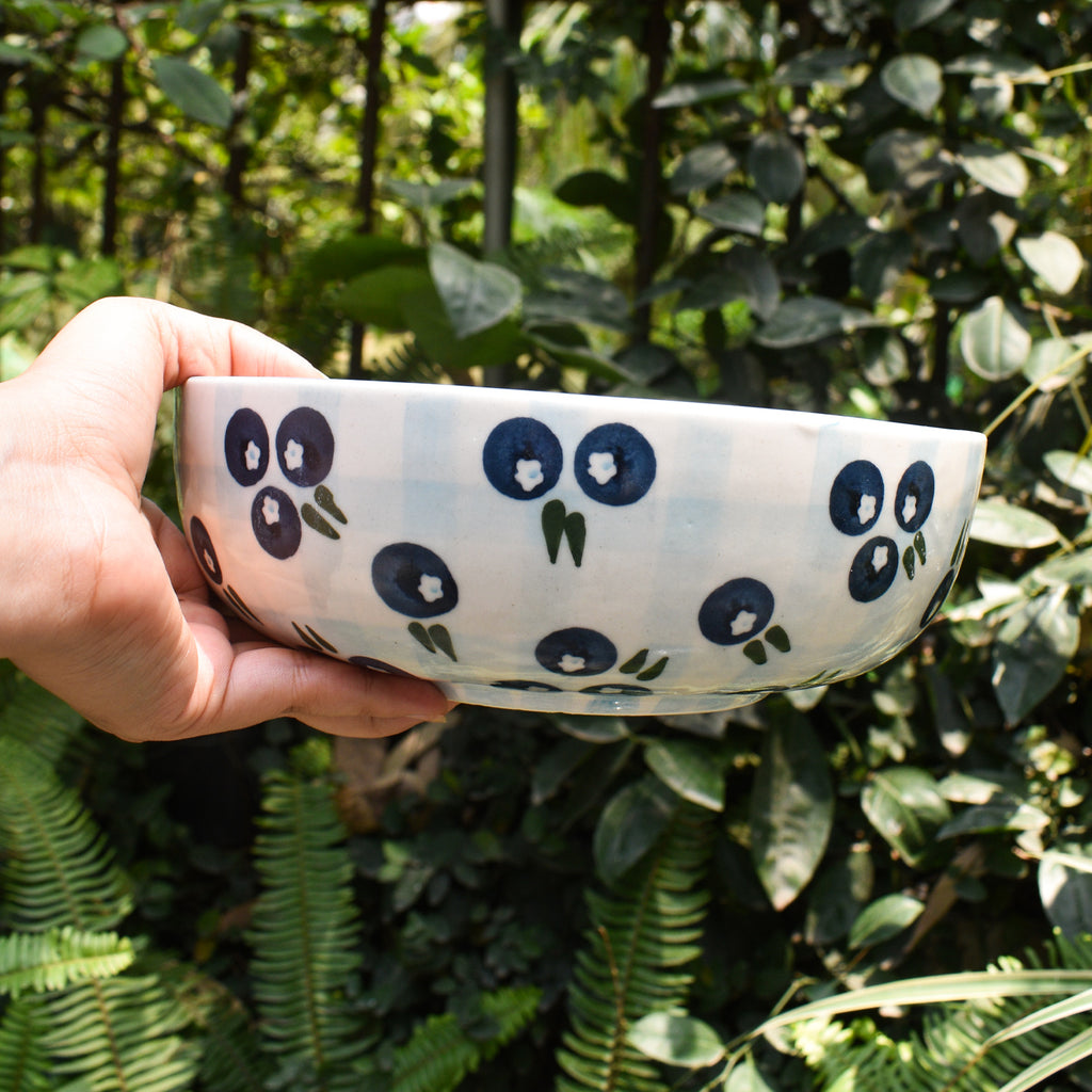 Serving Bowl - Blueberry Checks  (8 inches)