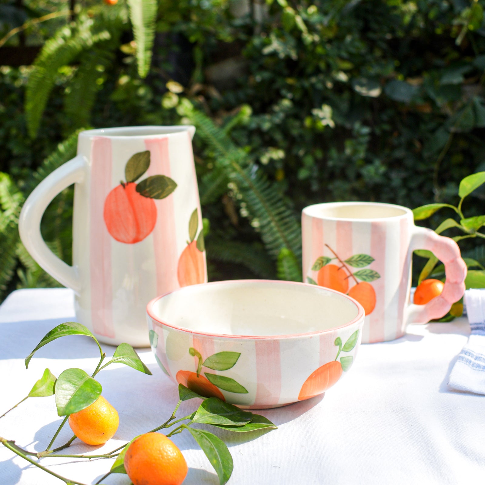 Ceramic Jug - Orange Pink Stripes