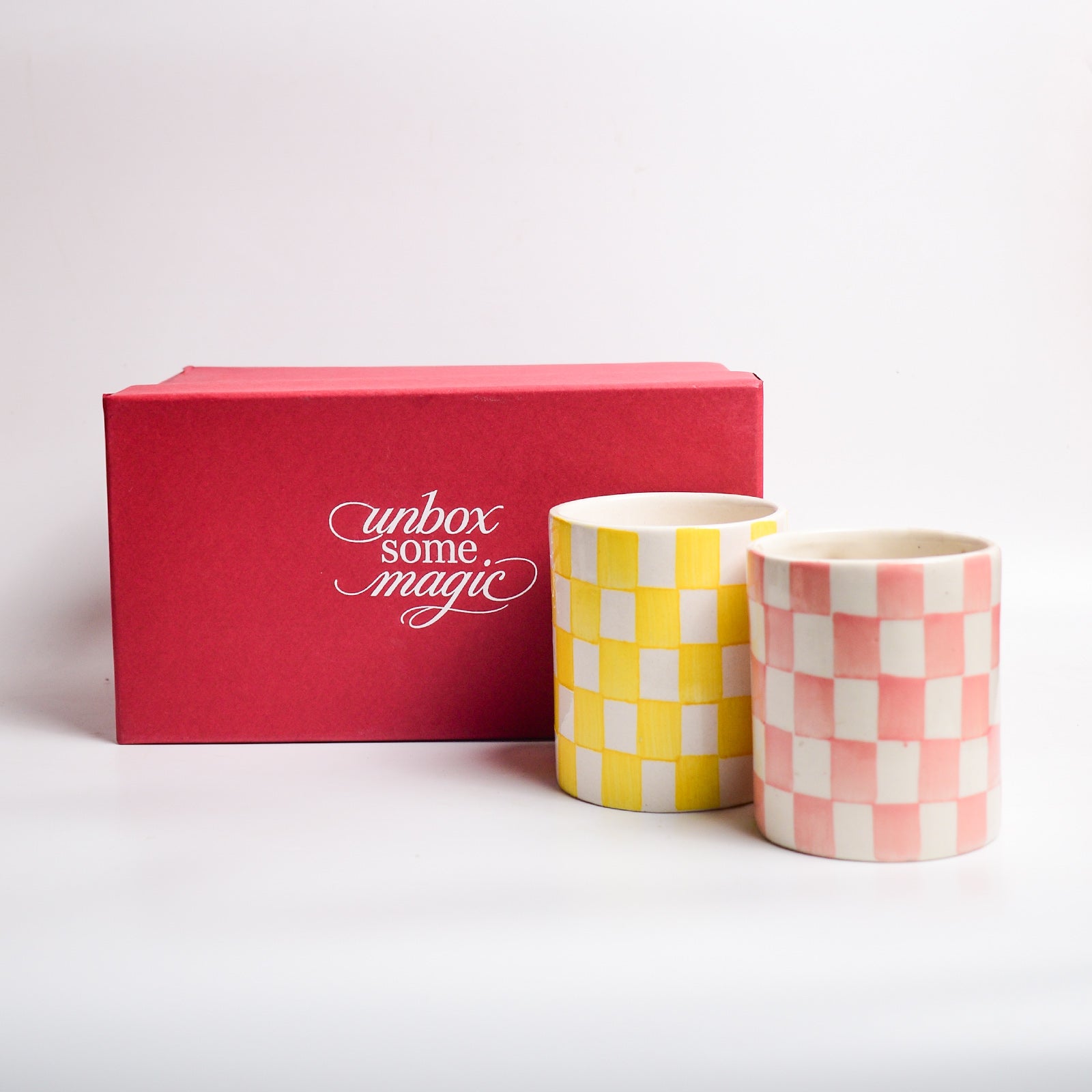 Pink & Yellow Checked Coffee Gift Set