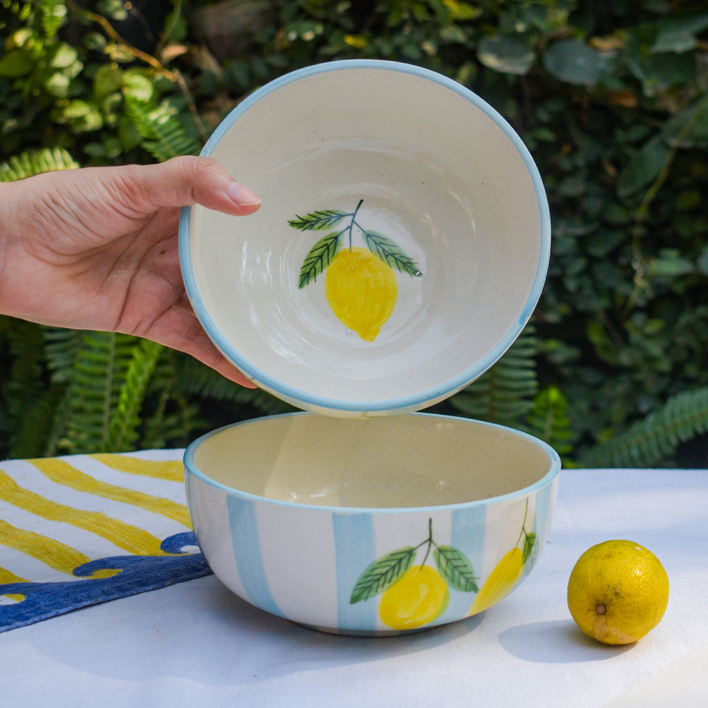 Snack Bowl - Blue Lemon Stripe (5 inch)