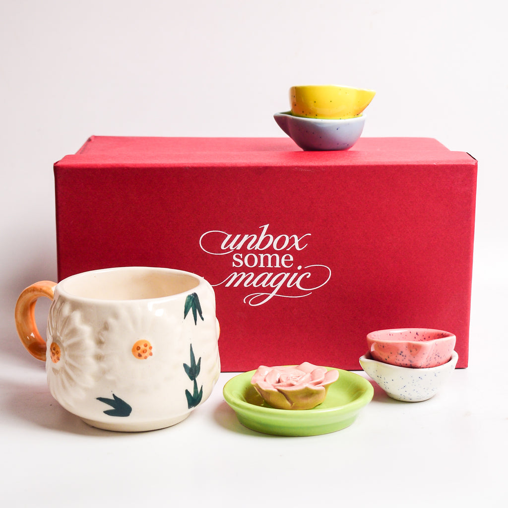 Sunflower Mug, Lotus Stand & Diya Gift Set
