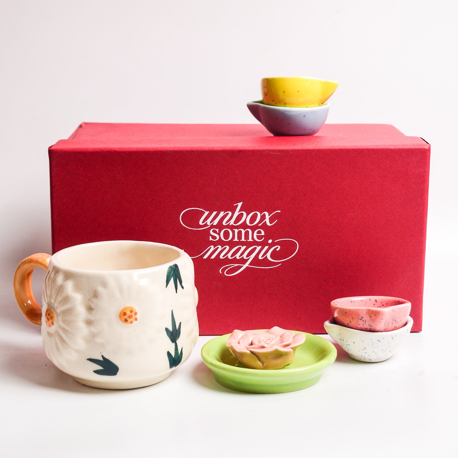 Sunflower Mug, Lotus Stand & Diya Gift Set