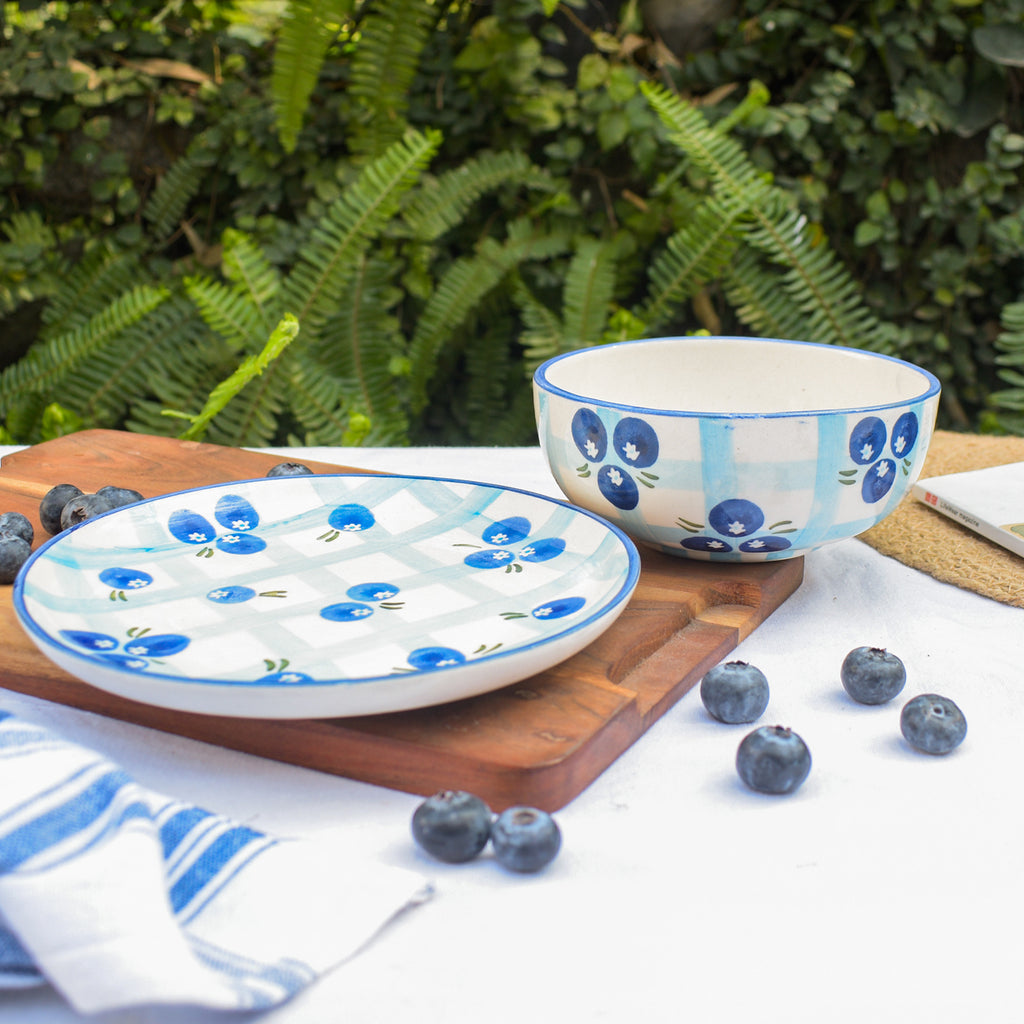 Ceramic Dessert Plate - Blueberry Checks | 7 Inches