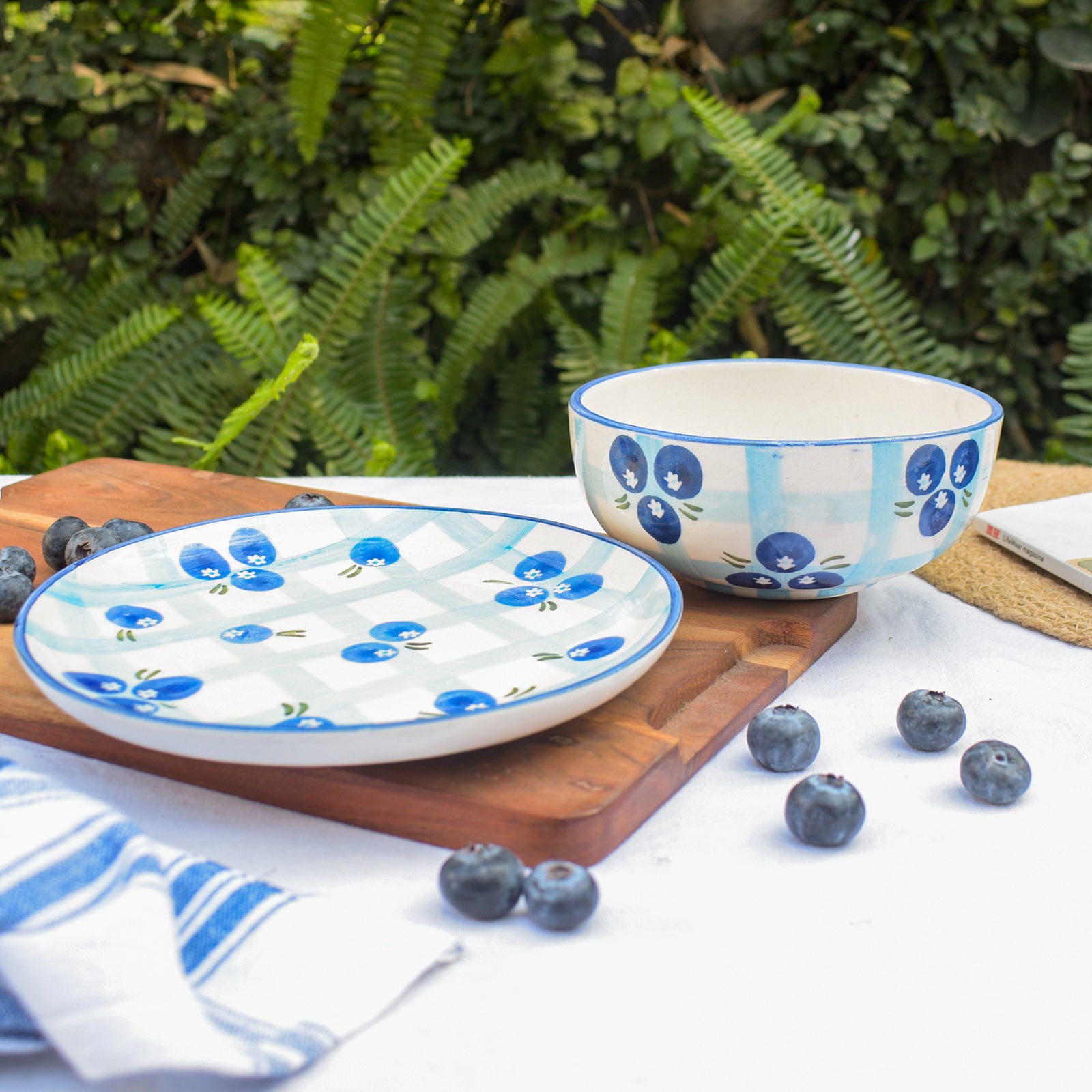 Ceramic Dessert Plate - Blueberry Checks | 7 Inches