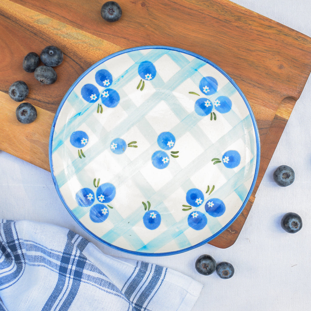 Ceramic Dessert Plate - Blueberry Checks | 7 Inches