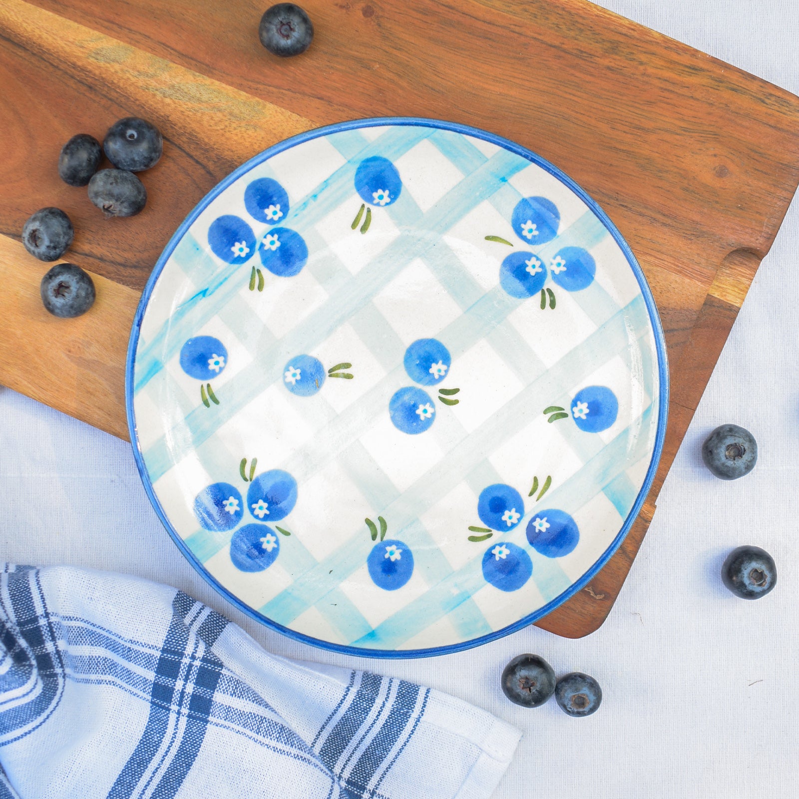 Ceramic Dessert Plate - Blueberry Checks | 7 Inches