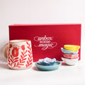 Red Anar Mug, Blossom Stand & Diya Gift Set