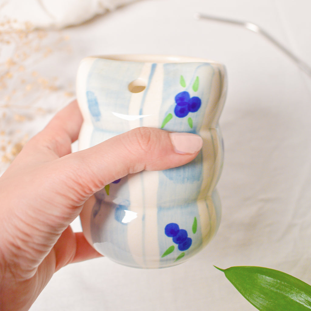 Ceramic Tumbler With Straw - Blueberry