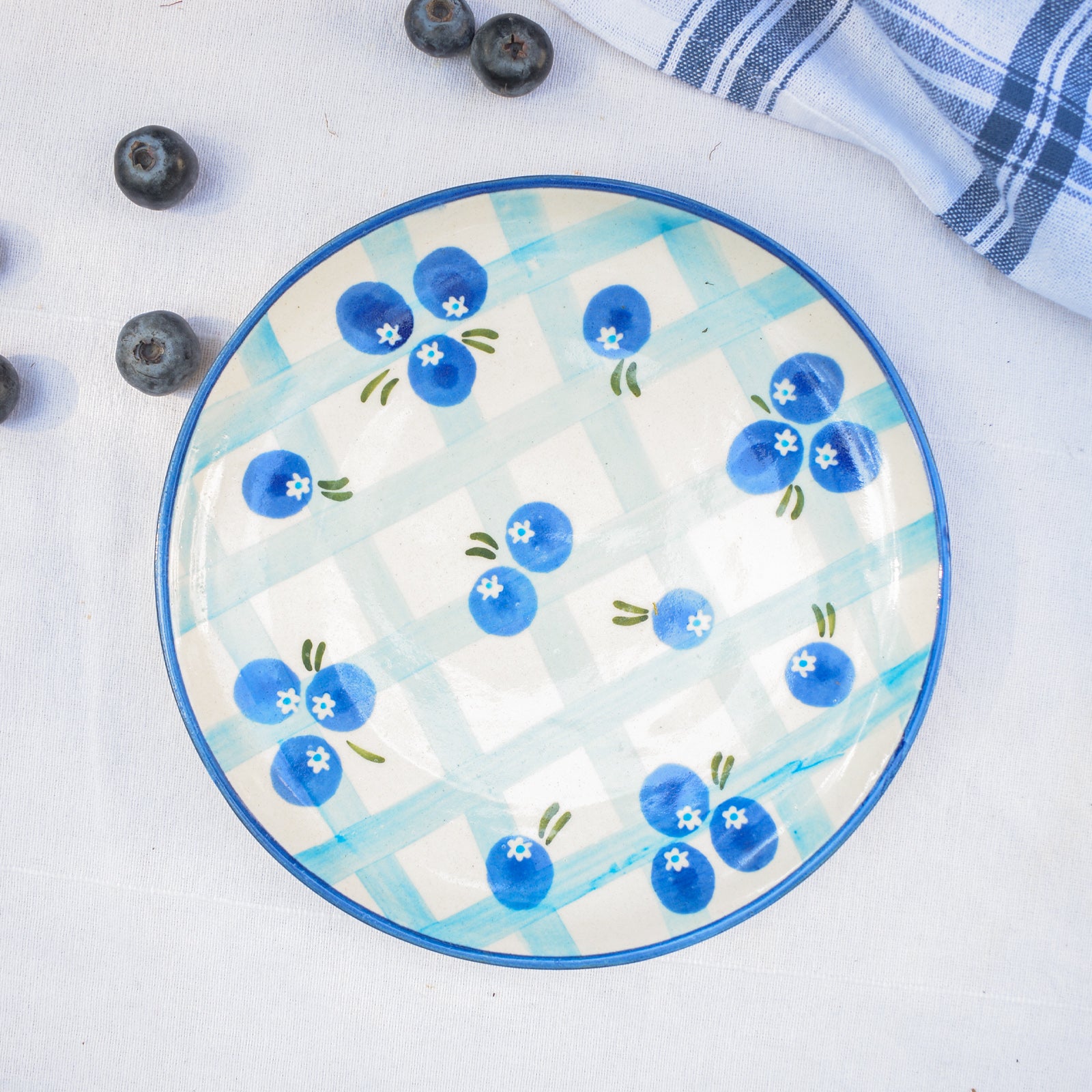 Ceramic Dessert Plate - Blueberry Checks | 7 Inches