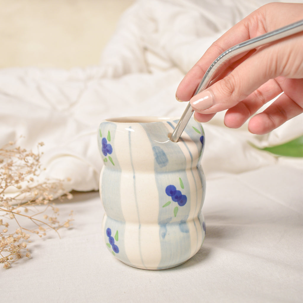 Ceramic Tumbler With Straw - Blueberry