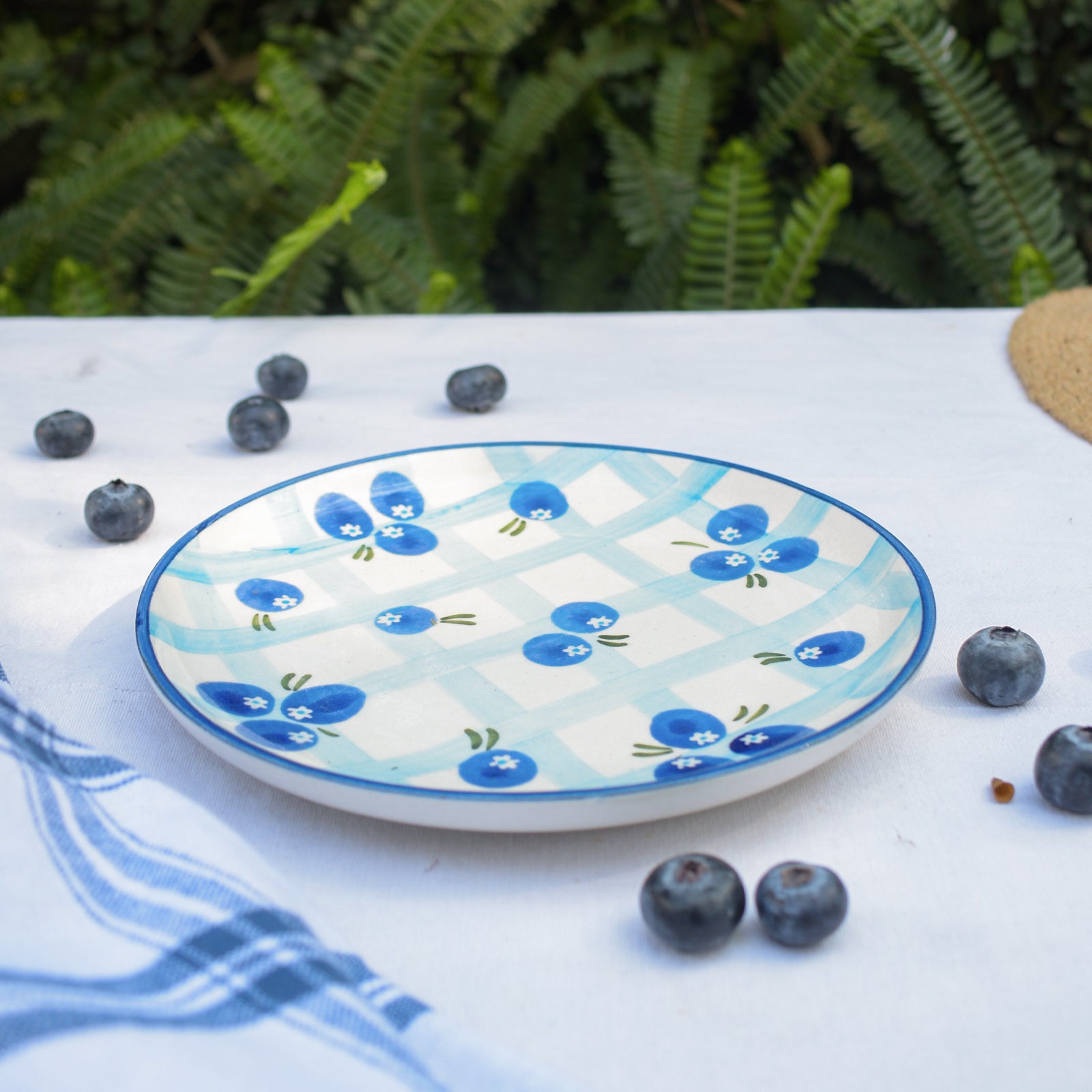 Ceramic Dessert Plate - Blueberry Checks | 7 Inches