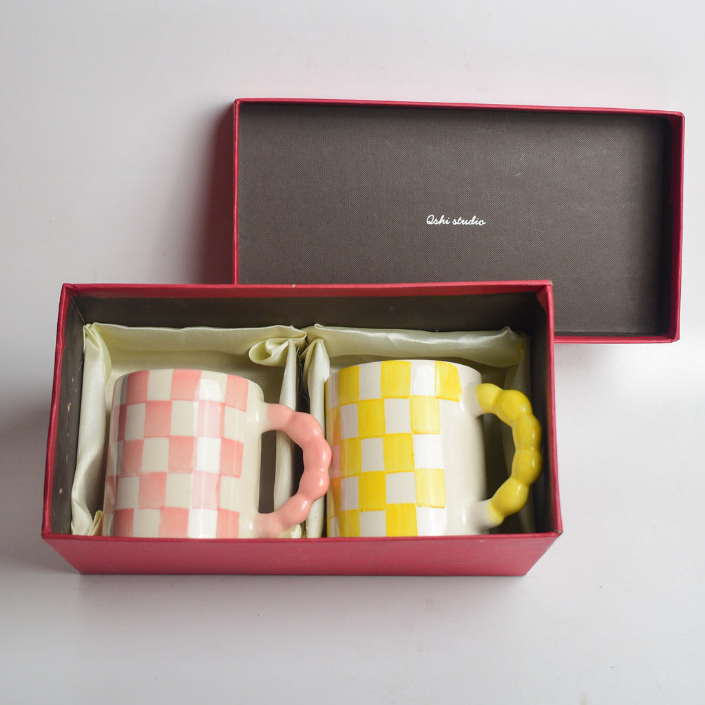 Pink & Yellow Checked Coffee Gift Set