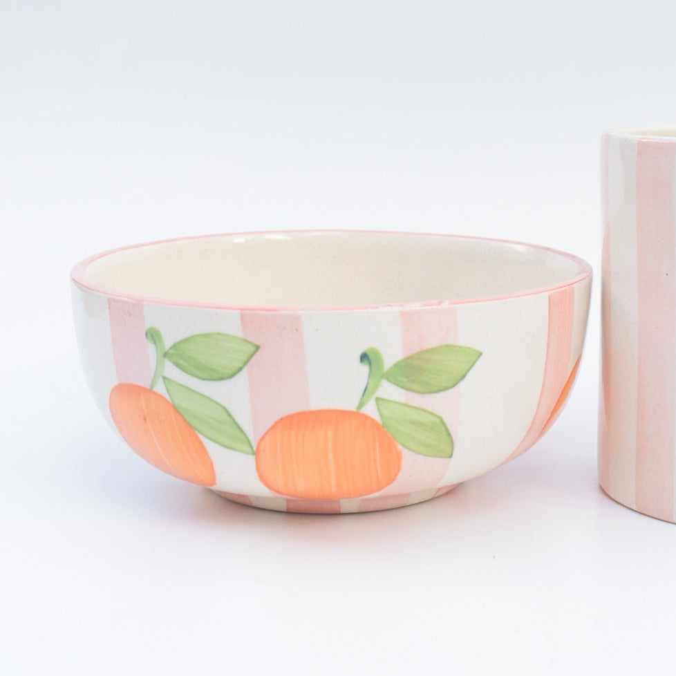 Breakast set - Pink Striped Orange Mug & Bowl