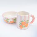 Breakast set - Pink Striped Orange Mug & Bowl