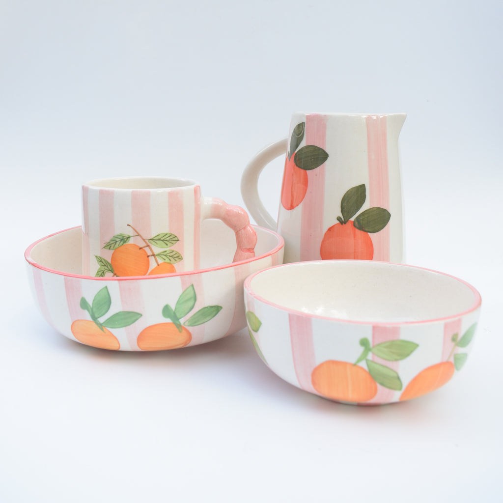 Serving Bowl - Pink Orange Stripe (8 inches)