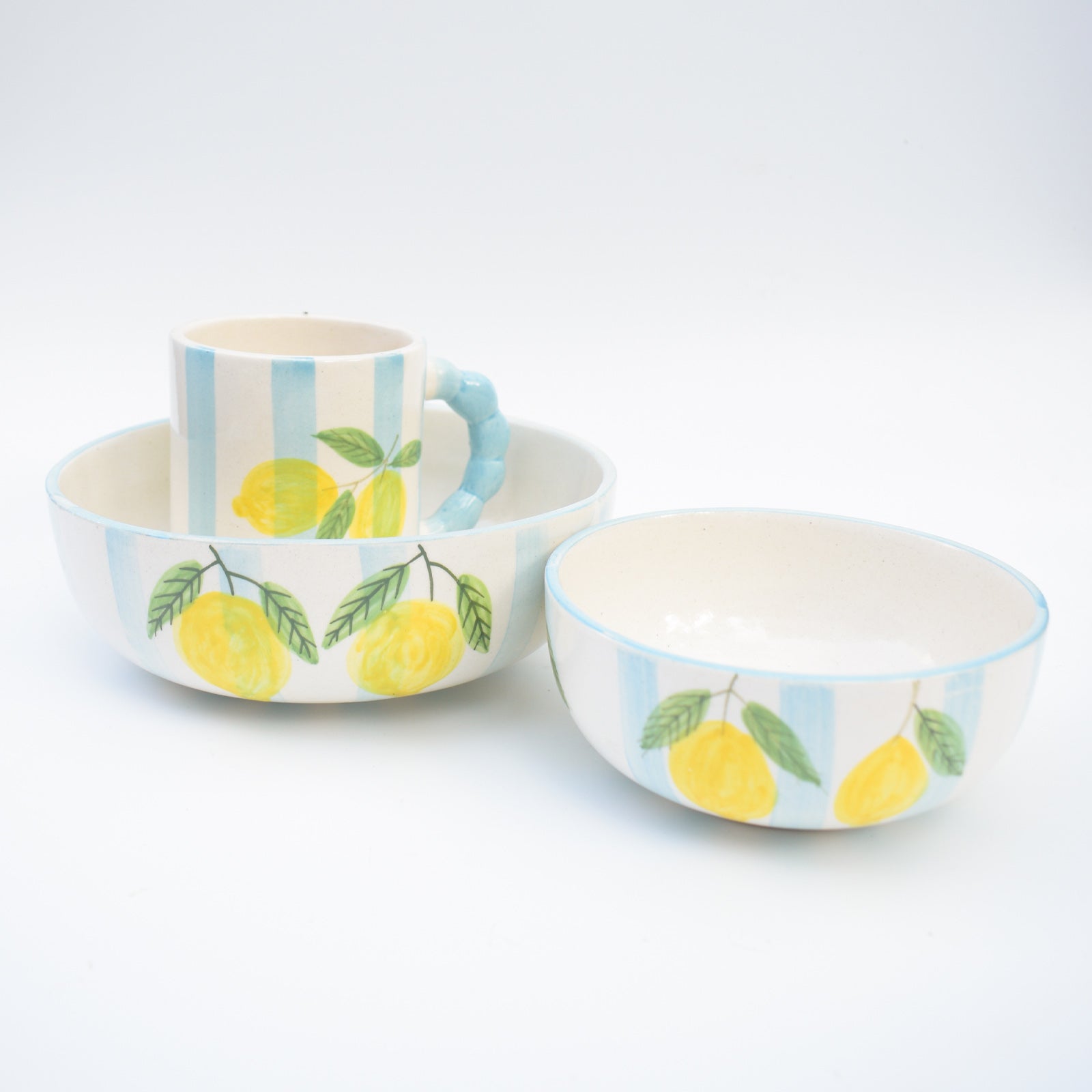 Serving Bowl - Blue Lemon Stripe ( 8 Inches)