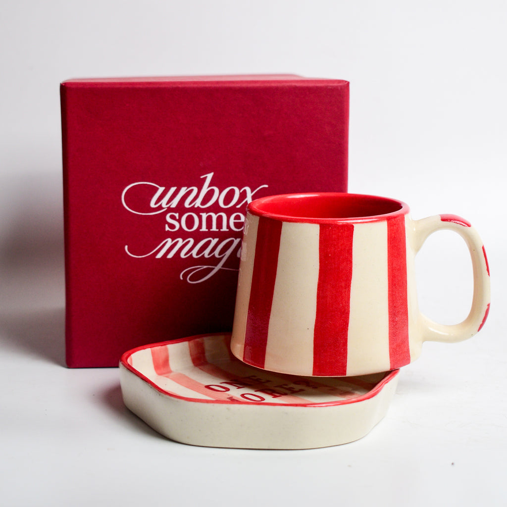 Red Stripe Mug & Coaster Gift Box