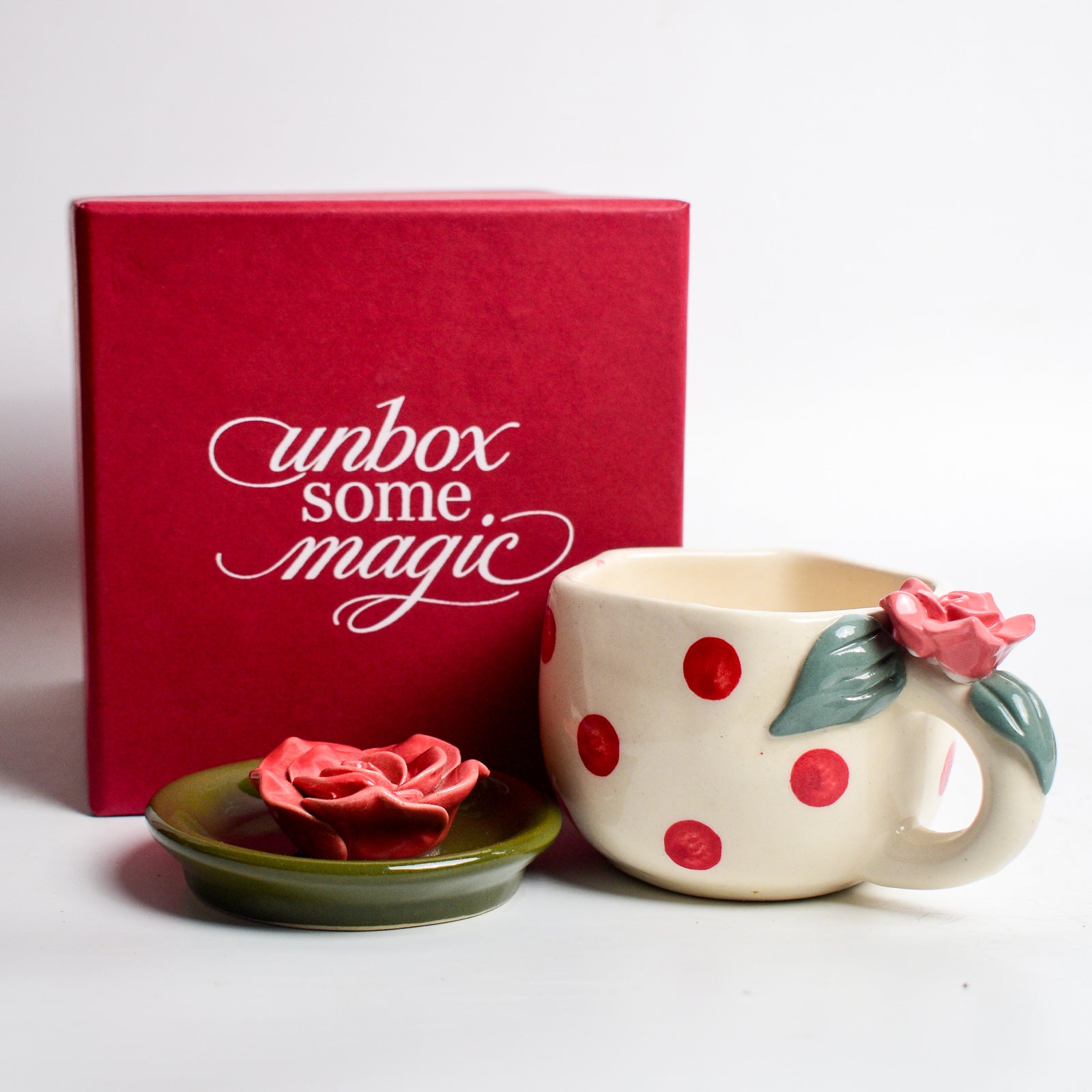 Red Rose Bush Dots & Incense Stand Gift Set