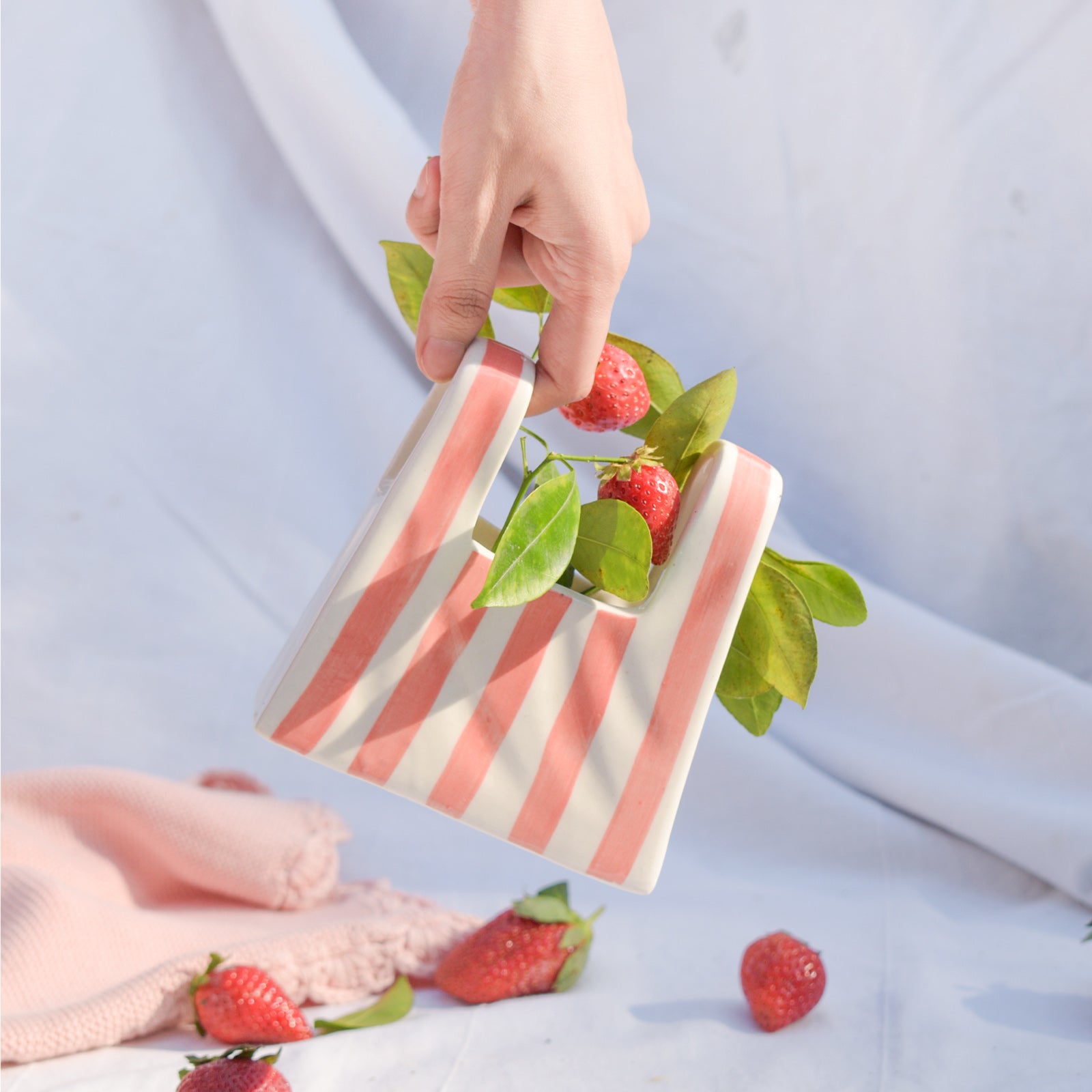 Small Bag Ceramic Vase - Pink Stripe