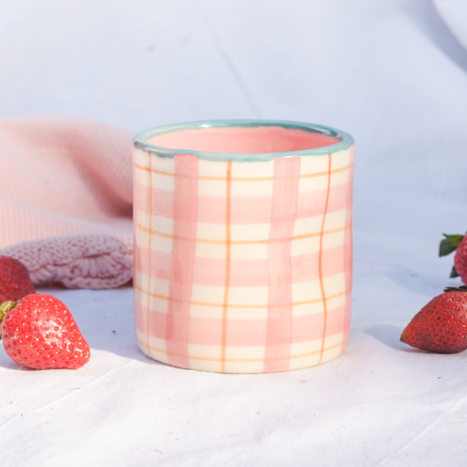 Ceramic Tea Cup Pinch Tumbler - Plaid