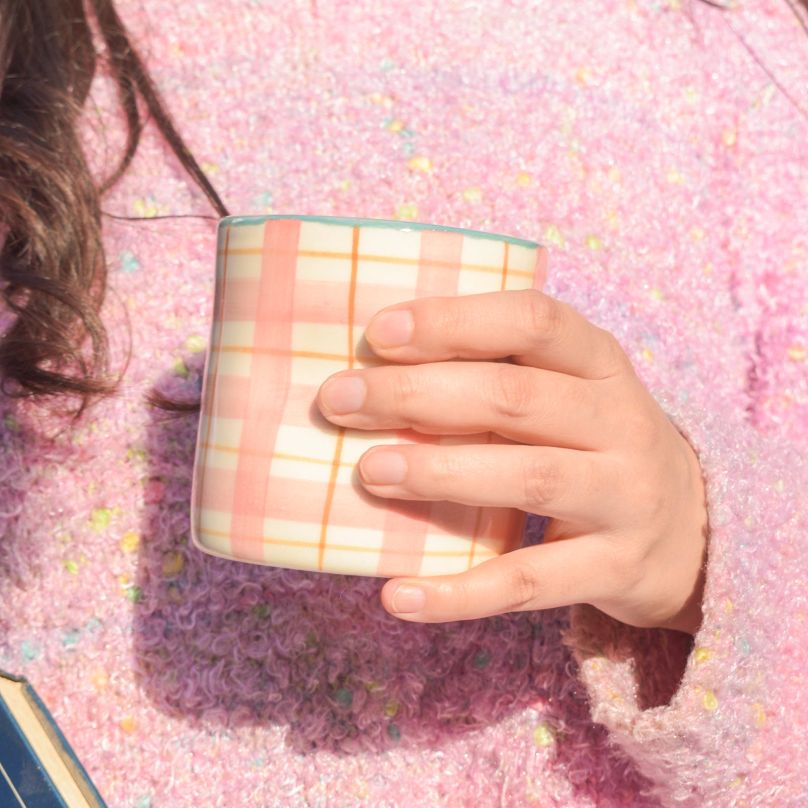 Ceramic Tea Cup Pinch Tumbler - Plaid