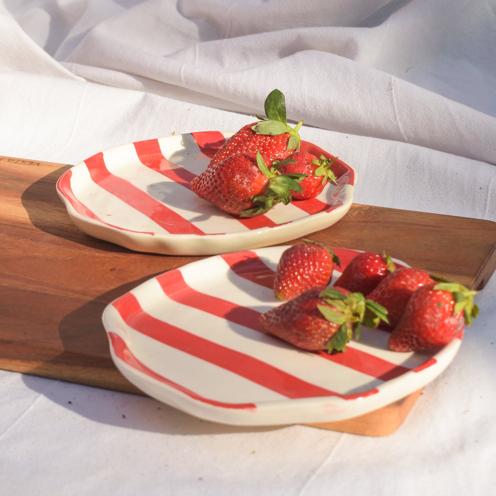 Dessert Small Ceramic Plates - Red Stripe (5 inches)